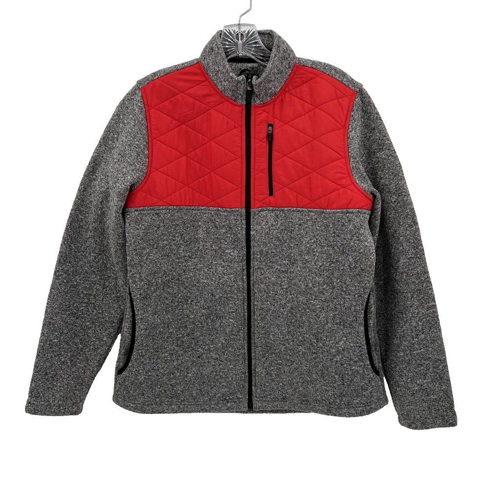 ZYIA Active Women's XL Gray/Red Quilted/Knit Ash Cabin Full-Zip Jacket Pockets